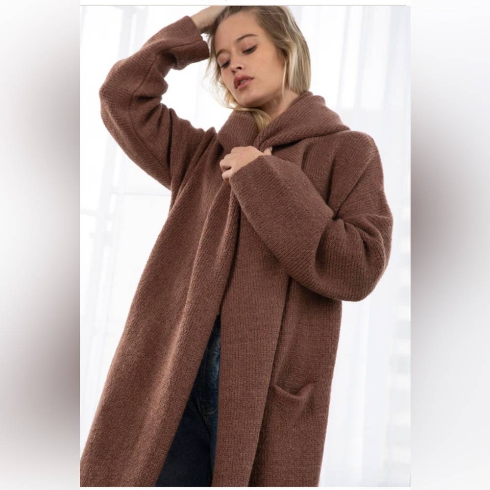 Love stitch Womens scarf neck hooded cardigan in cocoa